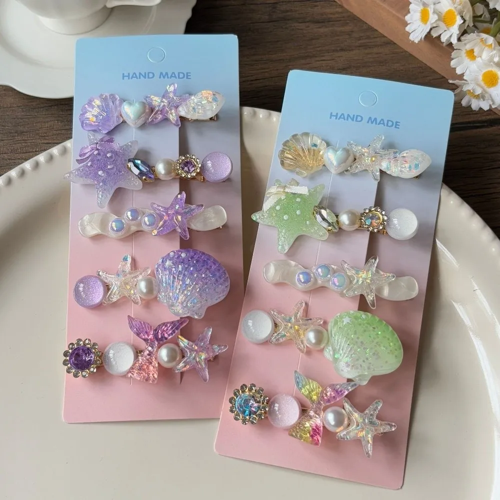 Moda doce cor grampos de cabelo doce concha estrela do mar grampos laterais de cabelo sereia headwear meninas