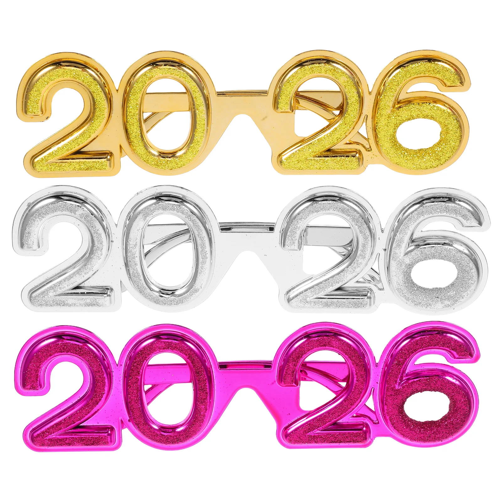 

3 Pcs 2026 Glasses Christmas Photo Booth Props Sticky Powder Class of Number Eyeglasses New Year