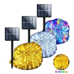 7M/12M Solar Tube Rope Led Light Outdoor Waterproof Fairy String Lights with 8 Modes For Garden Decoration Xmas Party LED Lamp