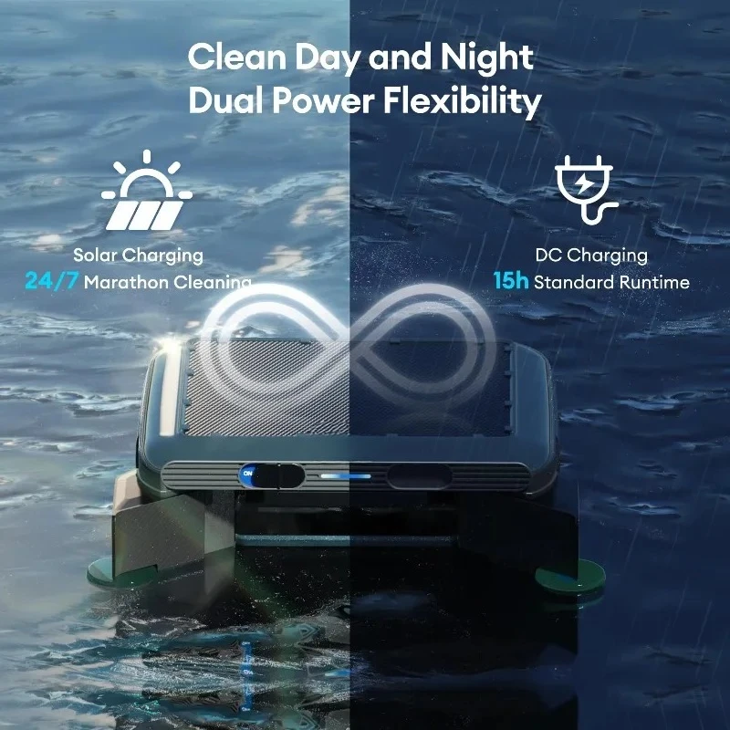 Cordless Solar Floating Pool Vacuum Robot Automatic Surface Skimmer & Debris Collector