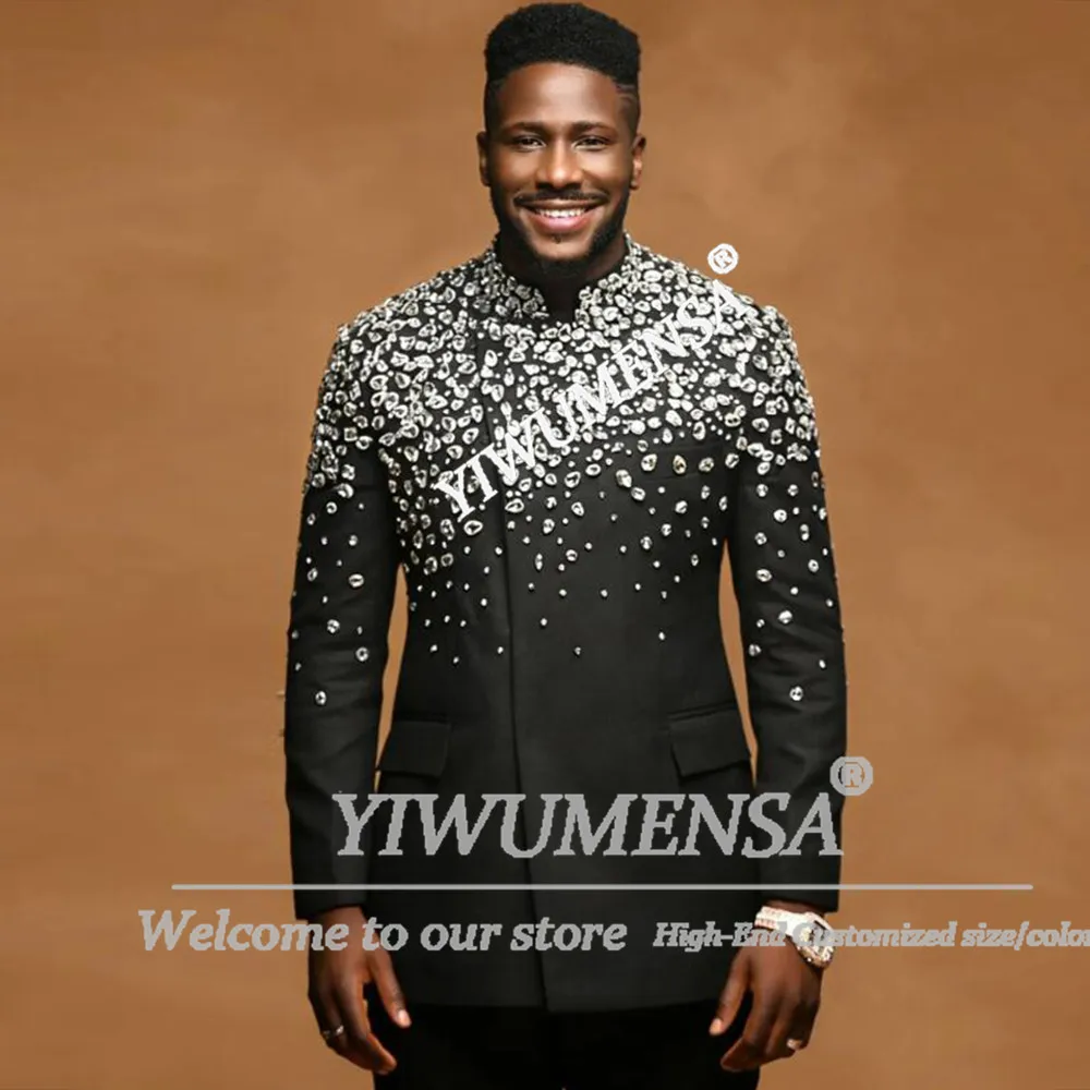 

Exquisite Suits Men 2 Piece Sets Rhinestones Beaded Embellished Prom Blazers Customized Groom Formal Wear Wedding Tuxedos Outfit