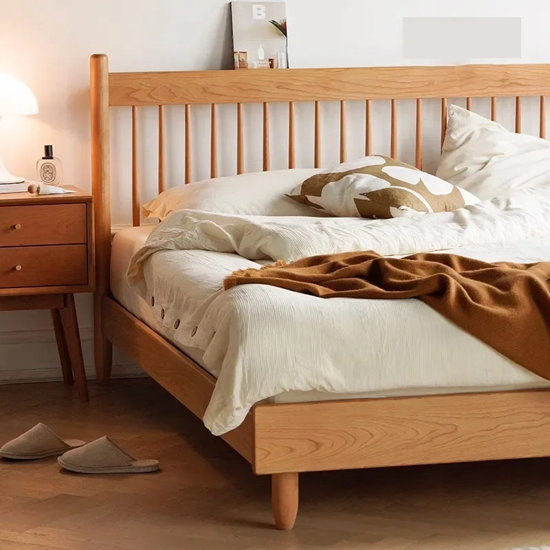 Nordic 1.8 meters 1.5 cherry wood simple furniture Windsor double streamer bed
