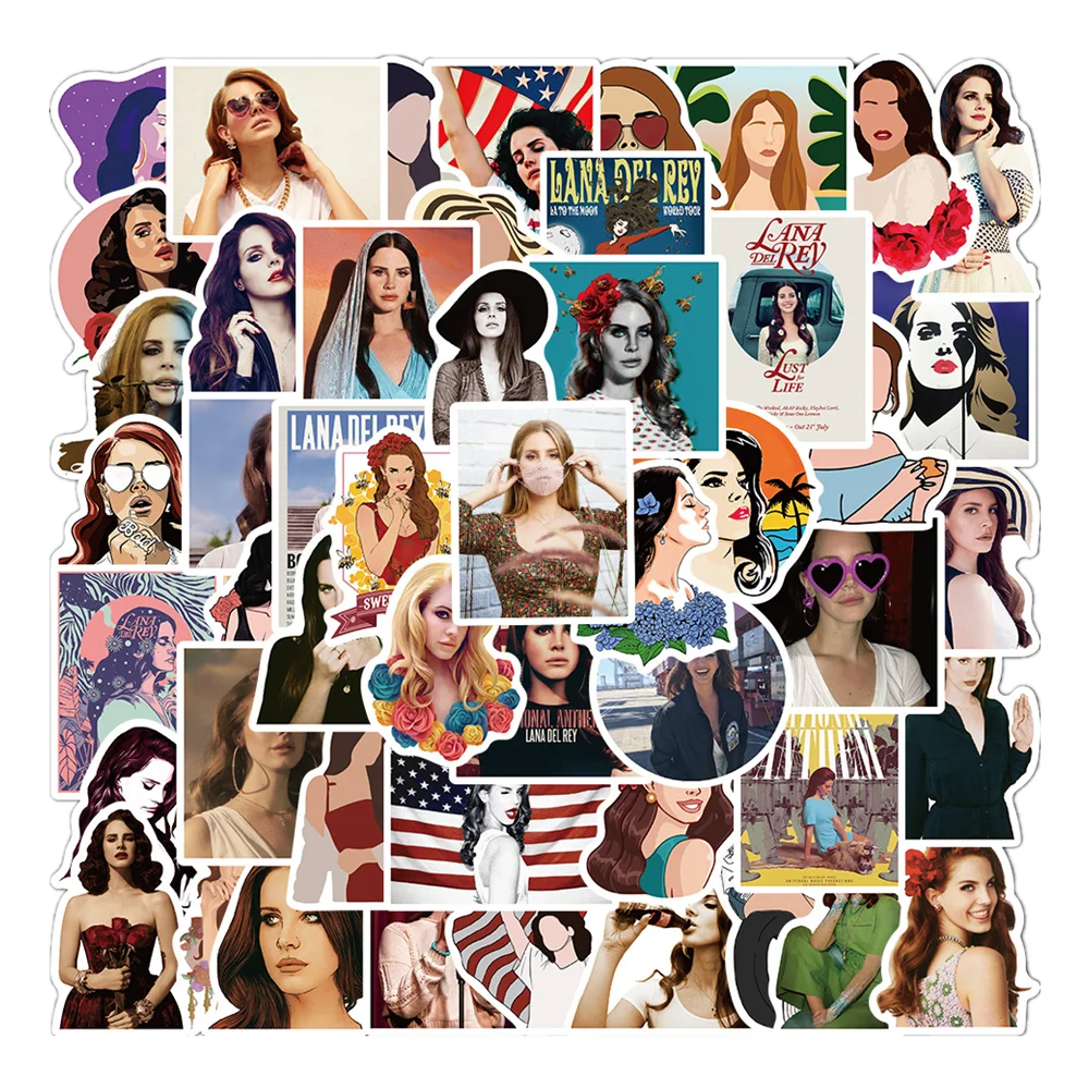 50PCS American Female Singer Lana Del Rey Sticker for Luggage Laptop IPad Skateboard Journal Waterproof Stickers