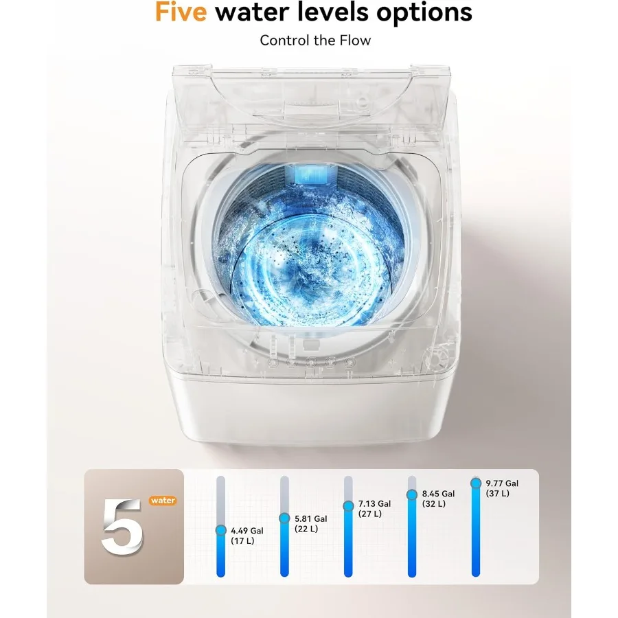 1.03 Cu. Ft. Portable Washing Machine with 8.8 LBS Capacity 10 Washing Cycles 5 Water Levels Drain Pump Included LED Display Id