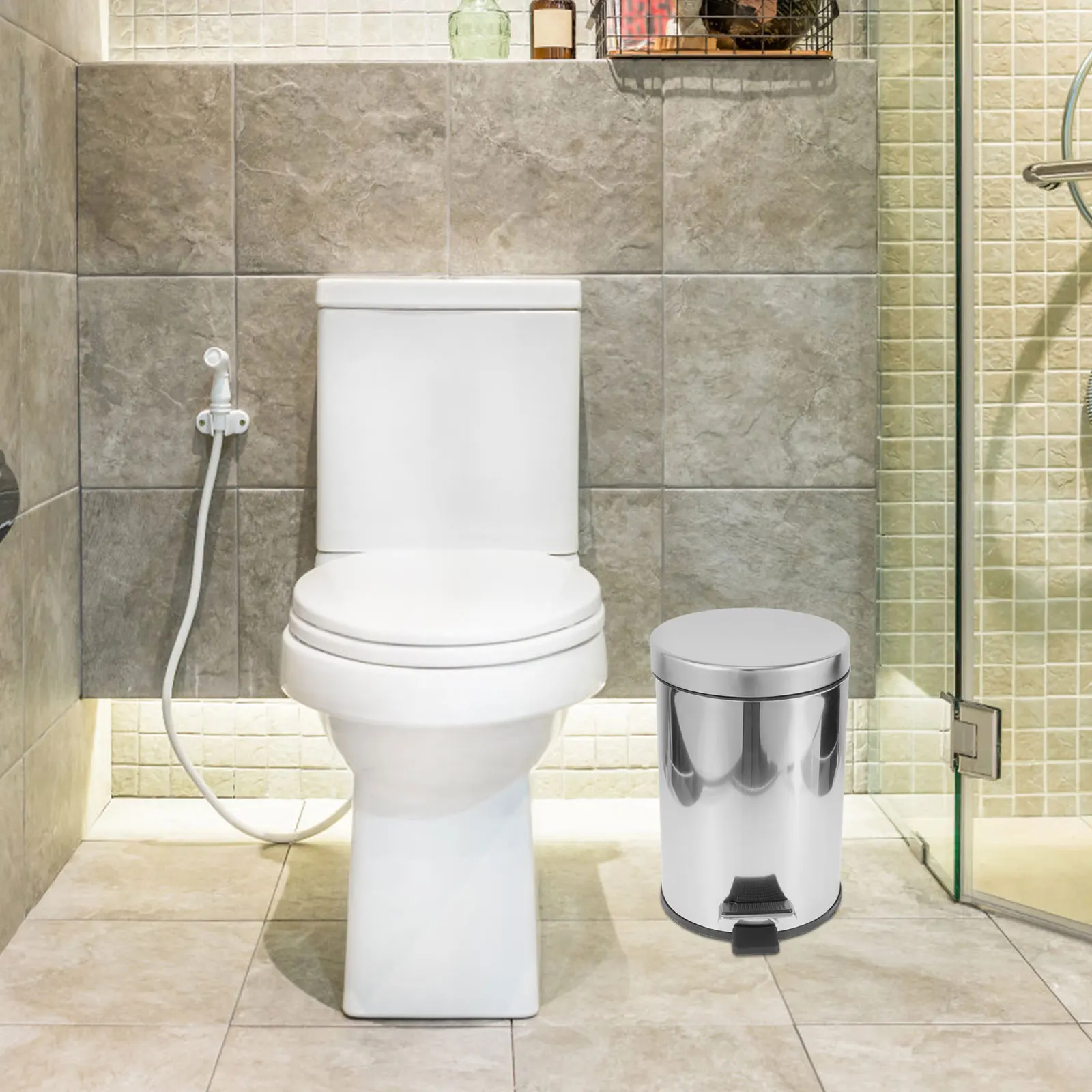 

Stainless Steel Pedal Trash Can 10L Modern Room Bedroom Garbage Container with Lid Rustproof Waste Basket