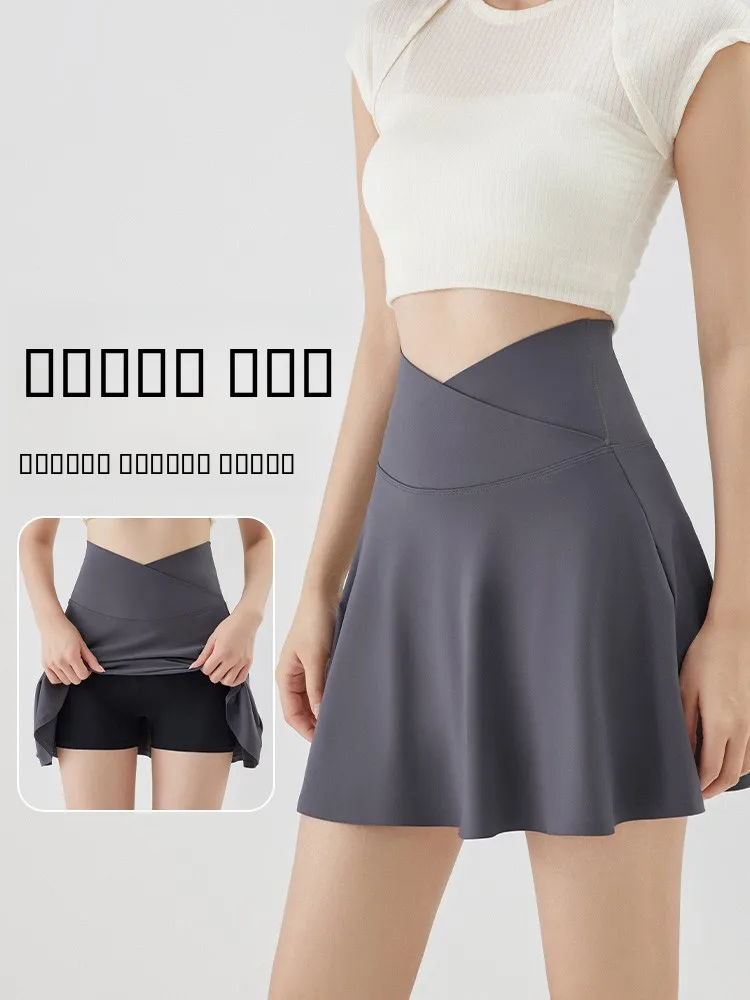 

Спортивная юбка для йоги с высокой талией, тонкая, из нейлона и спандекса, непрозрачная, для бадминтона, фитнеса, бега, женская, летняя 2025