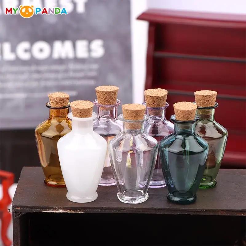 

1:12 Dollhouse Miniature Glass Vase Flower Storage Jar Wine Bottle Wishing Bottle With Corked Doll House Home Decor Accessories