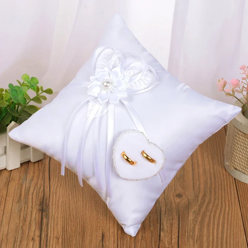 1PC 7.8" Satin Hearts Decoration Wedding Ring Bearer Pillow Romantic Wedding Party Ceremony Ring Box image 2