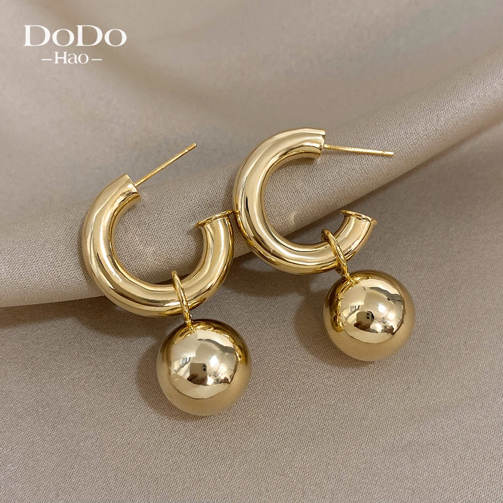 DODOHAO Chunky Cooper Alloy Round Hoop Earrings Trendy 18 K Gold Plated Earring for Women High Quality Jewelry Party Accessories