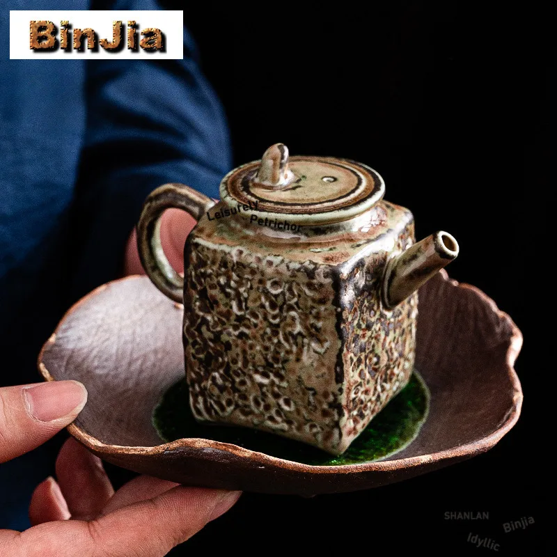 Handmade Kiln Change Turquoise Green Glaze Teapot Elegant Tea Infuser Pot Tea Brewing Kettle With Ball Hole Tea Items Craft Gift