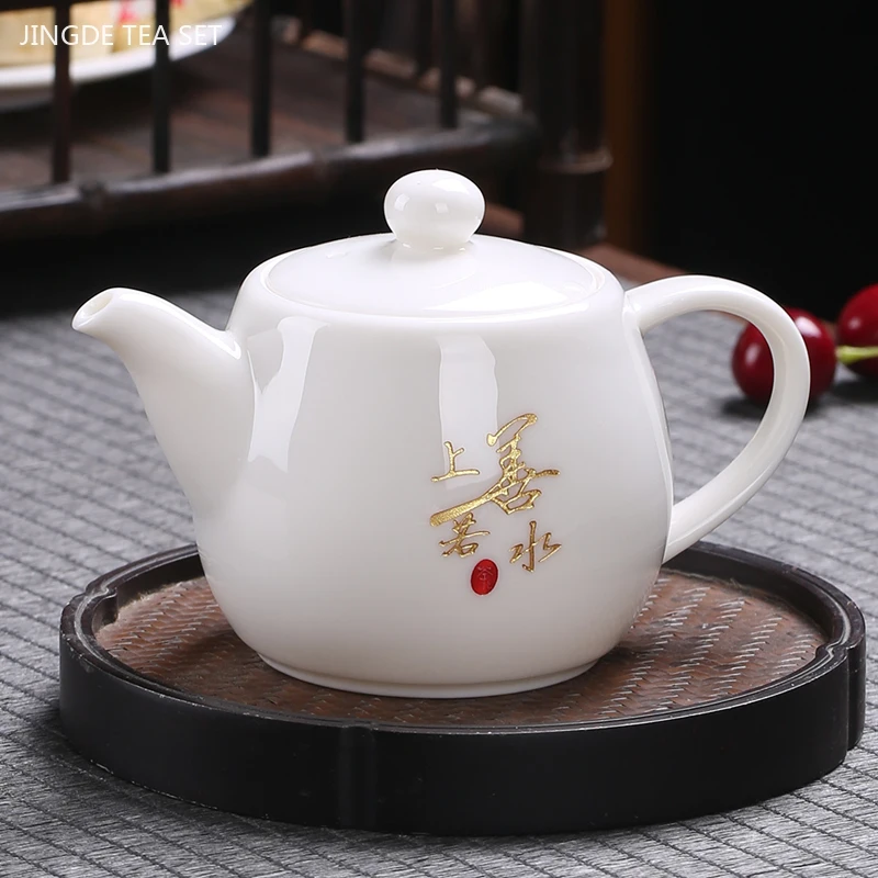 White Porcelain Teapot Custom Ceramic Tea Set Home Beauty Ball Hole Filter Tea Infuser Hand Tracing Gold Kettle Handmade Teaware