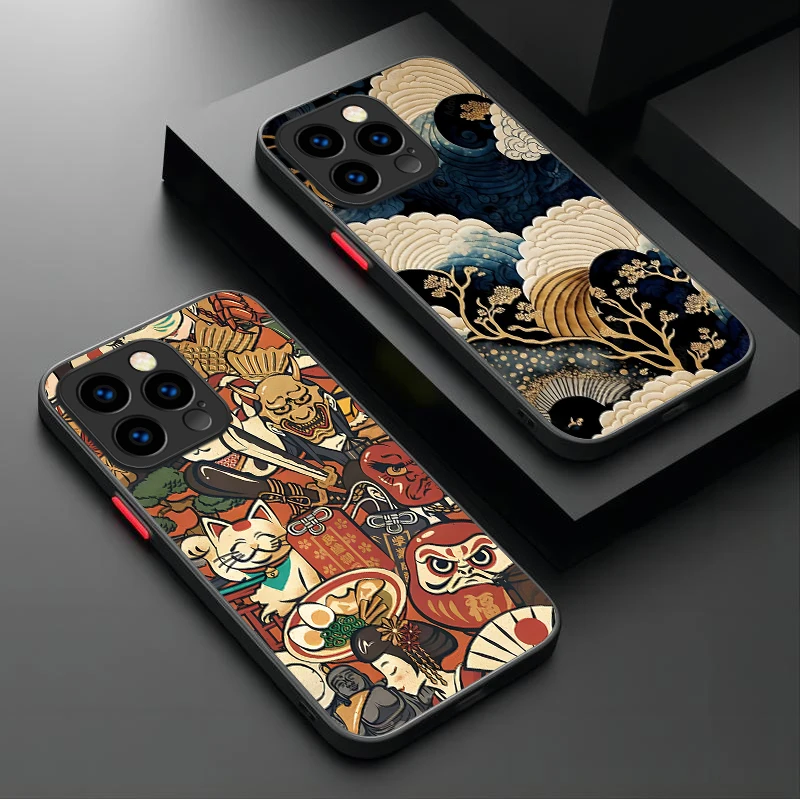 Phone Case For iPhone 16 15 14 13 12 11 Pro Max X XR XS 7 8 Plus SE 2020 Japan Ukiyo-e Samurai Sea Wave Shockproof Matte Cover