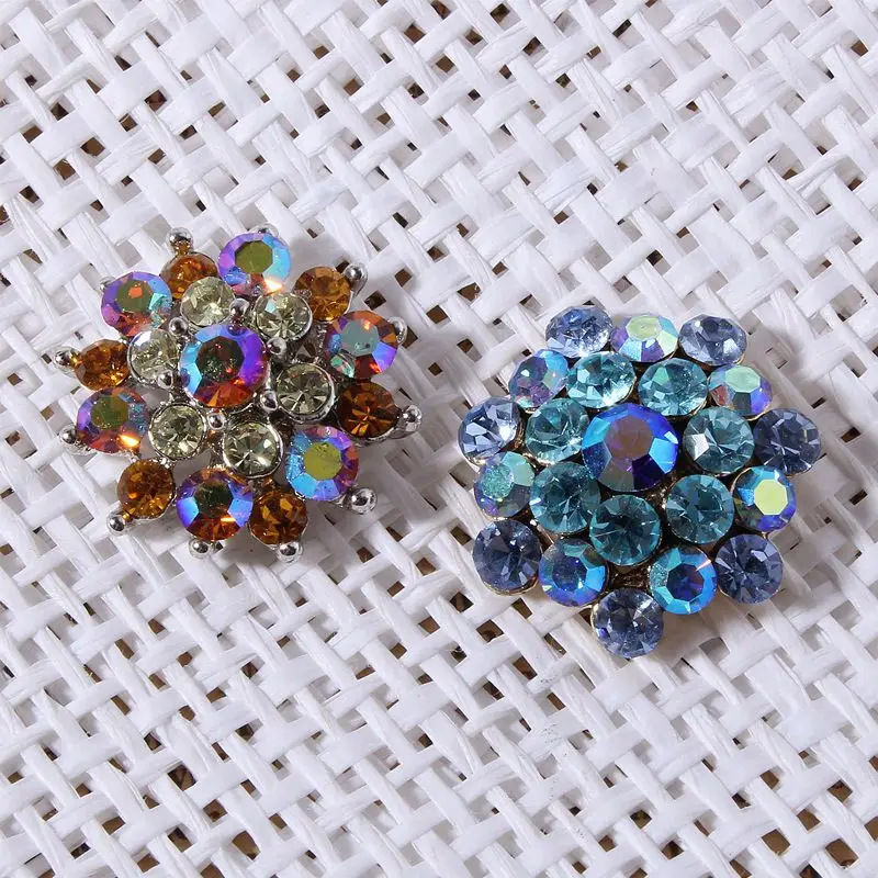 5pcs/lot 20MM 2Style Vintage Shiny Metal Dotted Colorful Crystal Clear Decorative Rhinestone Buttons For Girl Hair Accessories