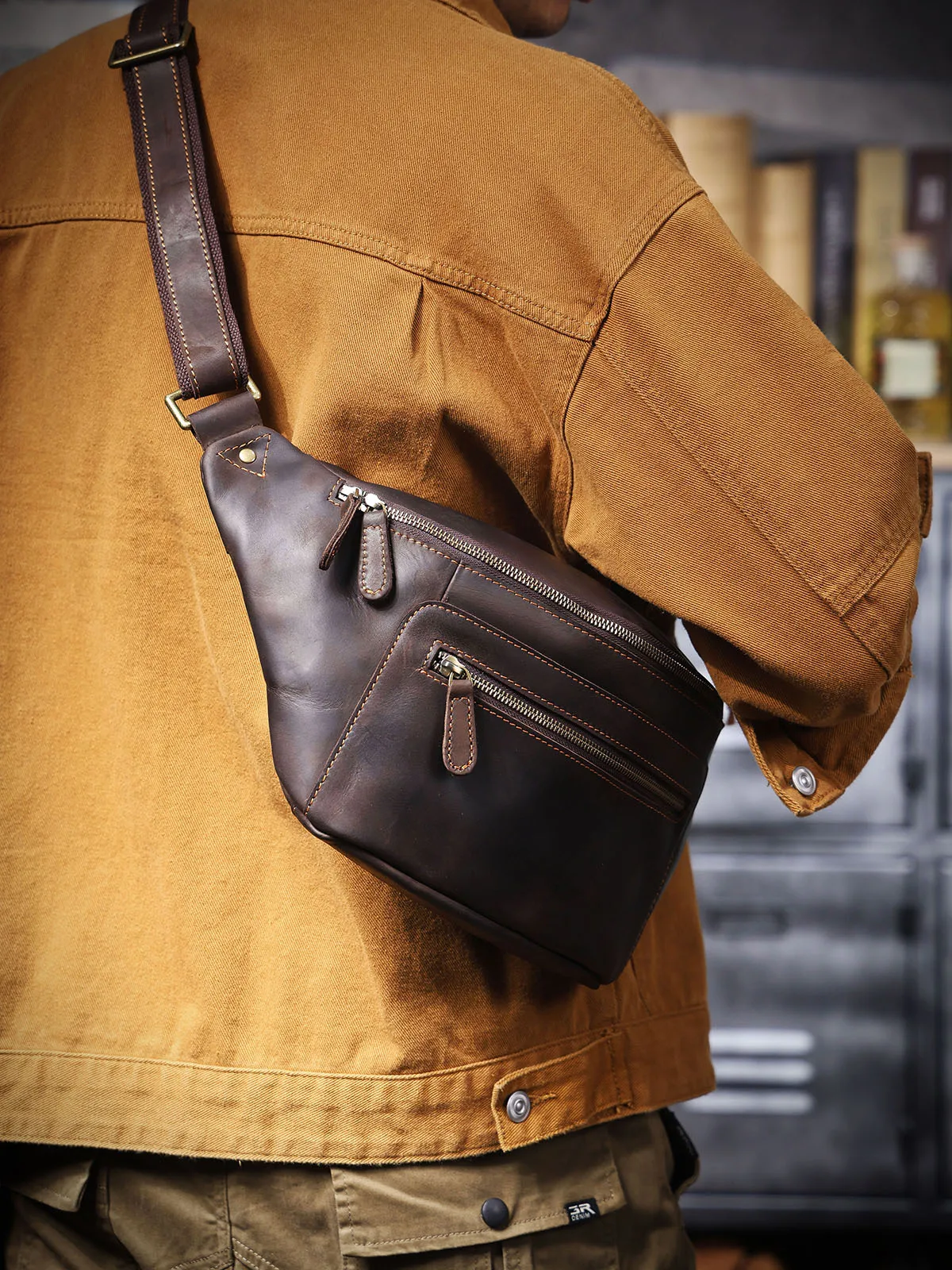 

vintage designer handmade crazy horse cowhide men chest bag outdoor daily sports luxury genuine leather motorcycle crossbody bag