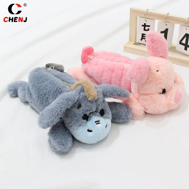 Cartoon Toy Plush Shaped Lápis Caso, Picard Pig Eeyore Pouch, Saco De Armazenamento De Papelaria, Presente Criativo Infantil