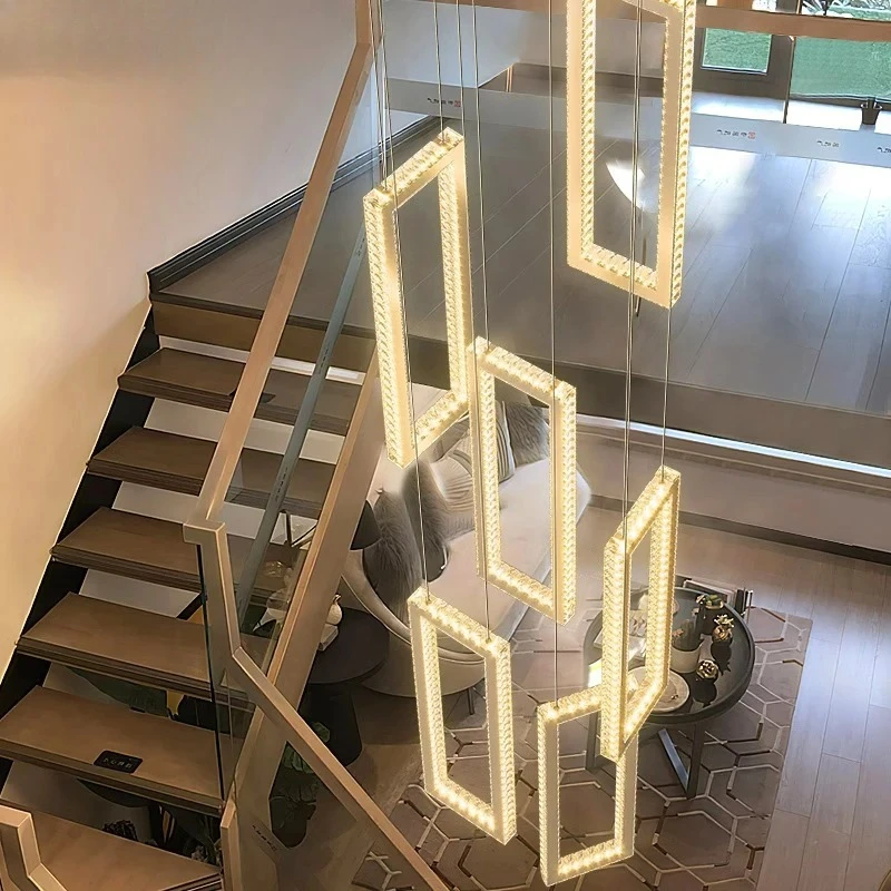 Modern Simplicity Crystal Pendant Lights Creative Rectangle Hanging Chandeliers for Stair Living Dining Room Bedroom Decoration