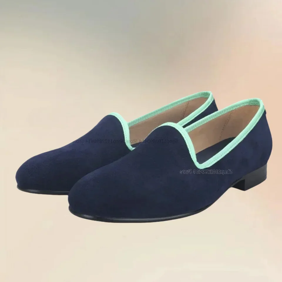 

Dark Blue Flock Breathable Men Shoes Fashionable Comfortable Slip On Male Shoes Handmade Runway Novel Low Top Men Casual Shoes