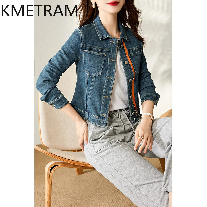 سترة KMETRAM 99% من قماش الدنيم القطني للنساء موضة جديدة في ملابس خارجية معاطف قصيرة ملابس خريفية للنساء 2024 Chaquetas Para Mujer