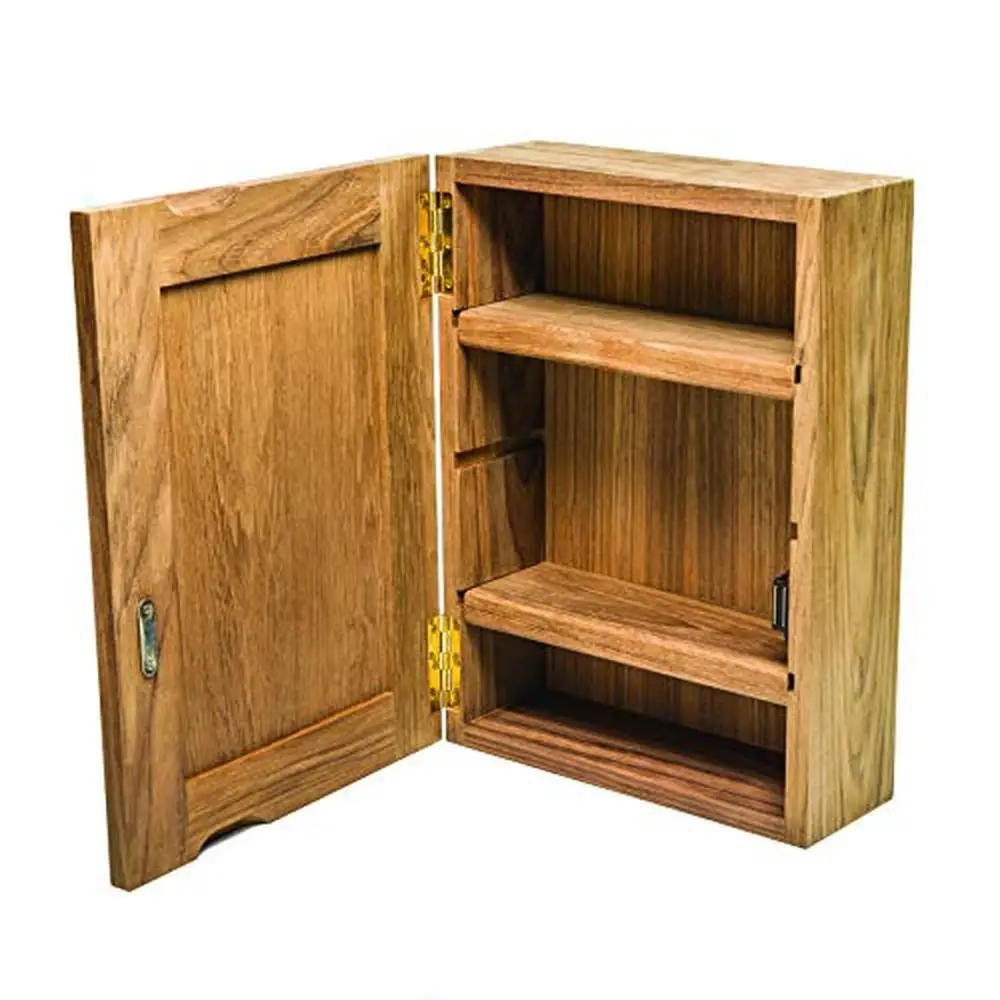 Verstelbare Plastic Teak Medicijnkist Met Spiegel Toilet 1 Lade Rechthoekige Vorm 4.5 "D X 11" W X 15 "H Speciale Functie