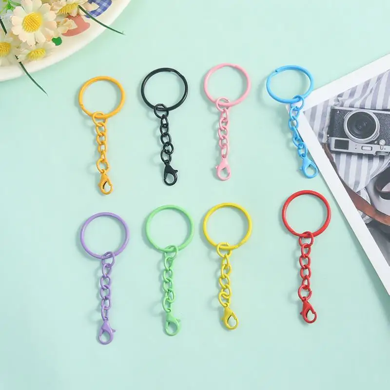 50pcs Colorful Keyrings With Chains Lobster Clasps For DIY Jewelry Making Keychain Connector Hooks Bags Holder Supplies