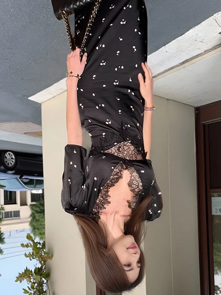 女性用レースVネックロングドレス、ファッショナブルなストラップレス、水玉模様、無地サテンローブ、レディースサマーパーティー、イブニングギャザリングドレス、2025