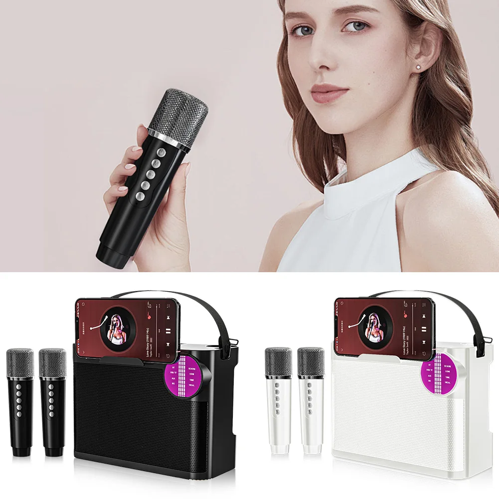 Bluetooth-Compatible 5.3 Karaoke Machine with 2 Microphones Karaoke Speaker Removable Strap HD Sound Boombox for Home Parties