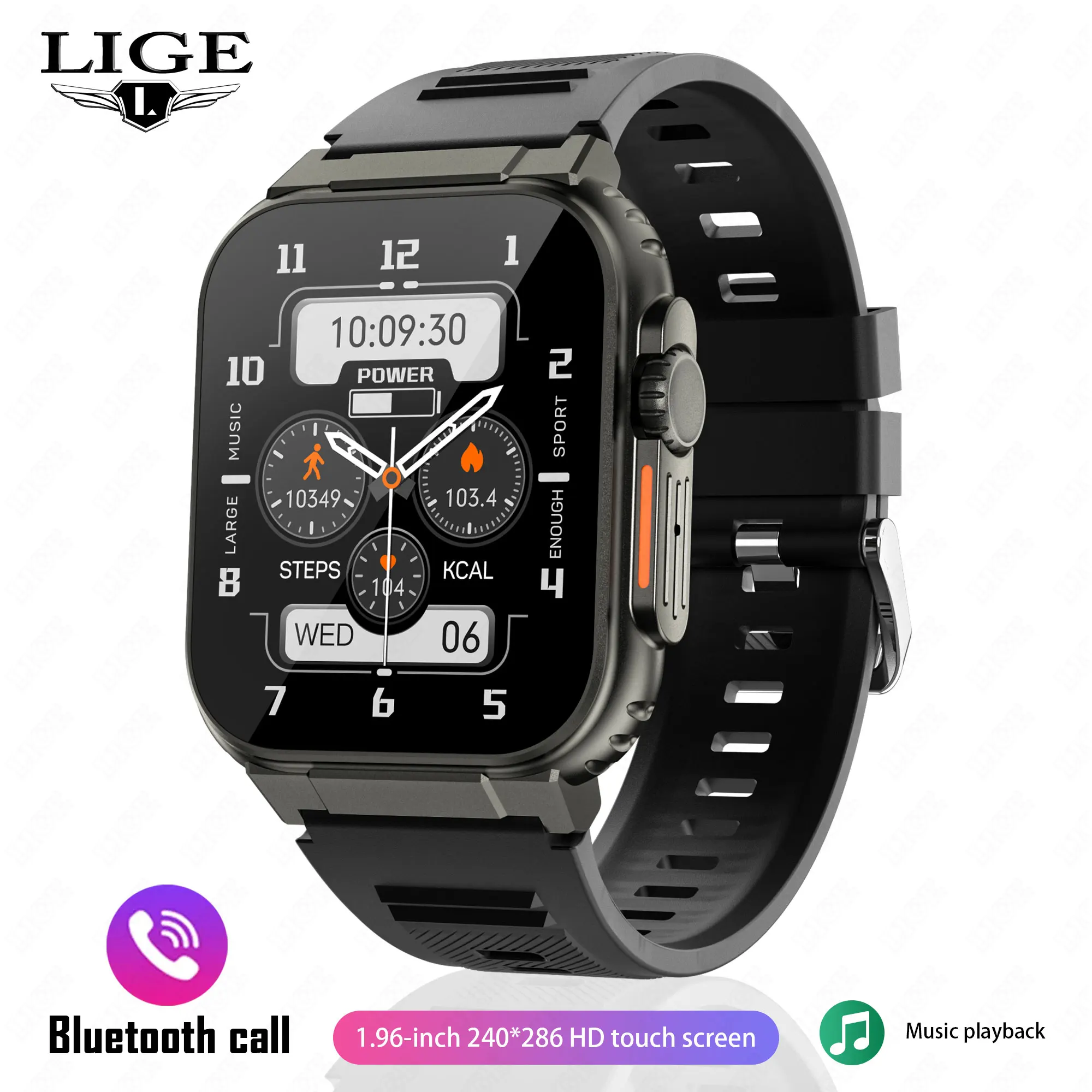 LIGE 600mAh Neue Smartwatch für Männer Outdoor-Sport Fitness-Armband Blutdruckmessgerät IP68 Wasserdicht Herren-Smartwatch für Android