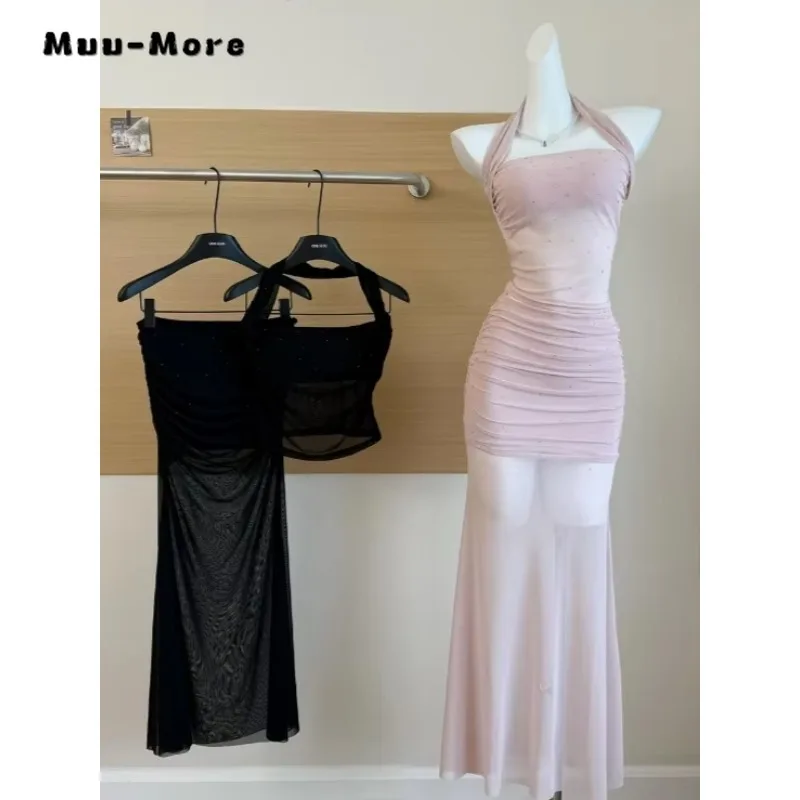 

2025 Spring Sweet Sexy Style 2 Piece Set Women Sequins Sheath Vest Top + Strapless Dresses Hotsweet Slim Fit Two Piece Dress Set