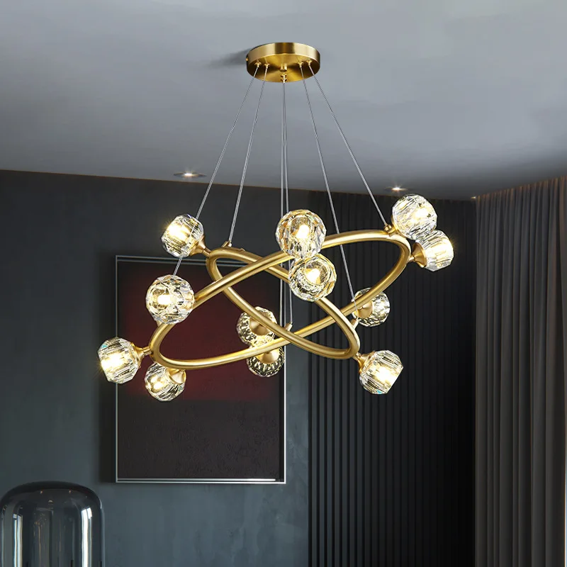Modern LED Starry Sphere Ceiling Chandeliers All Copper Lamp Living Dining Room Pendent Lamp Home Decor Hanging Light Fixtures