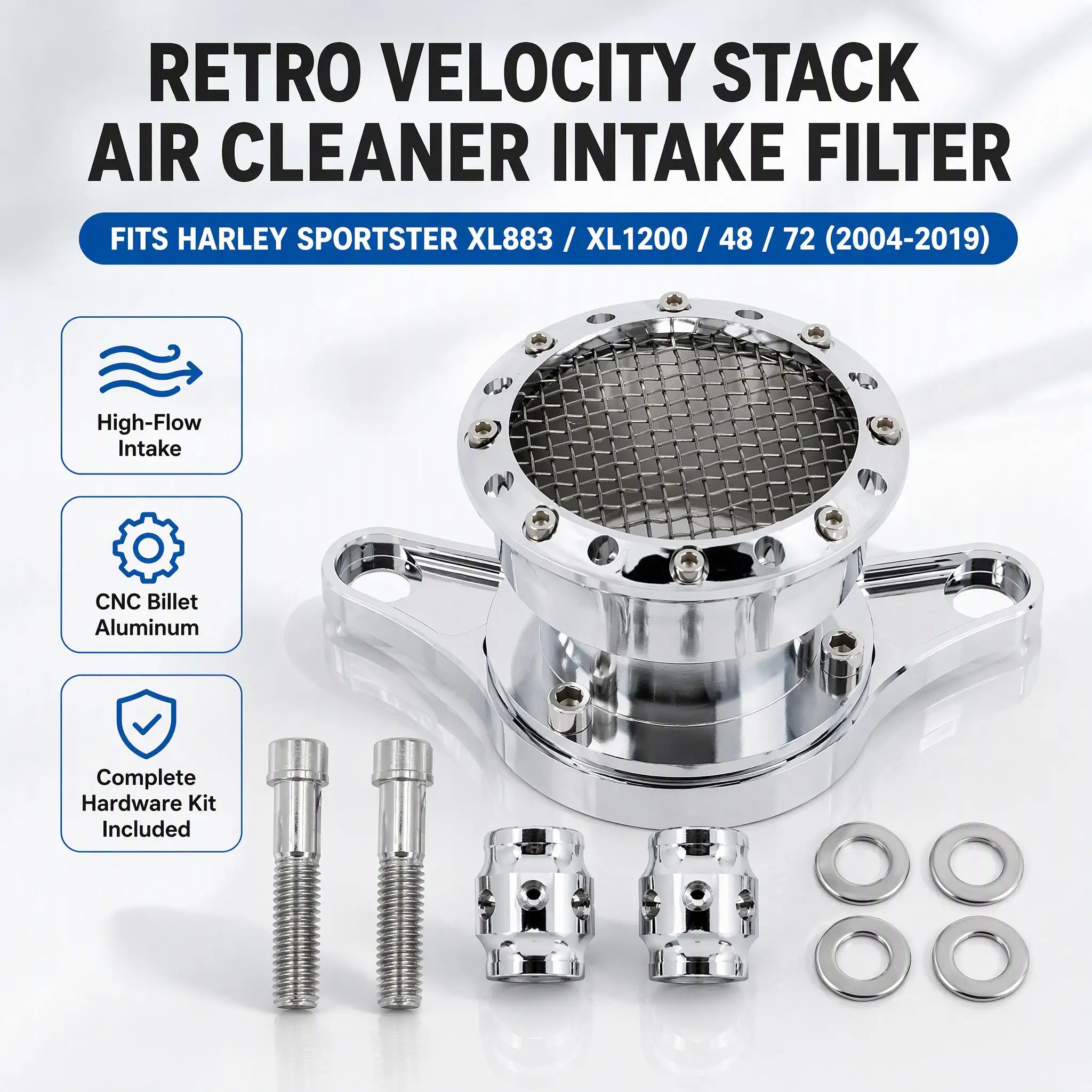 Motorcycle Retro Velocity Stack Air Cleaner Intake Filter for Harley Sportster XL883 Iron XL1200 48 72 2004-2019