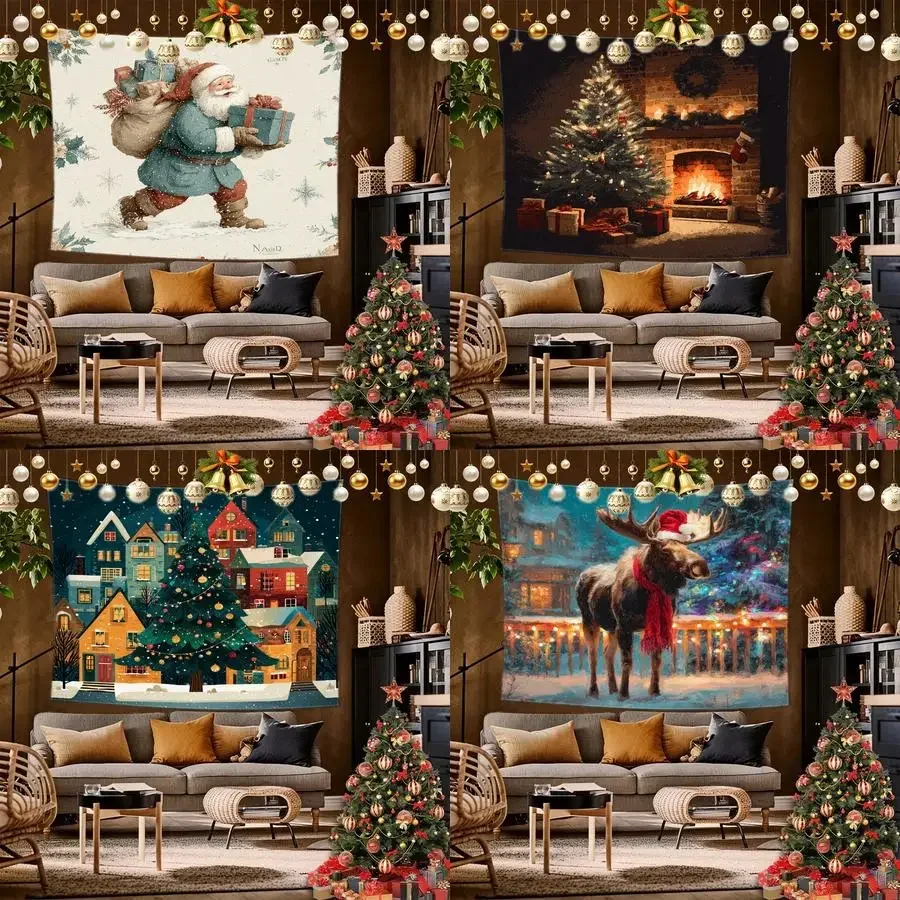 HD-Christmas Gnomes Wall Hanging – Festive Tapestry for Bedroom & Dormitory Bedside Decor