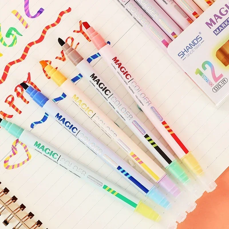 Double-ended Magic Color Changing Highlighter Pen Set, Student Diary Scrapbook Painting, DIY Making, Classroom and Office