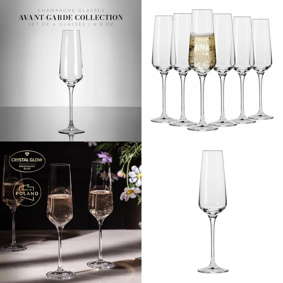 

Crystal Flute Glass Set of 6 Avant-Garde Collection Perfect for Home, Restaurants and Parties Dishwasher Safe