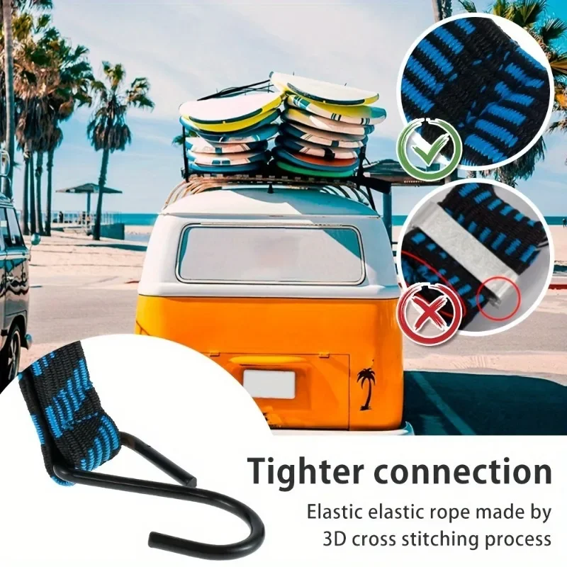 1pc 2M Bungee Cords Elastic Bungees Cords with Hooks Anti-slip Flat Elasticity Rope for Motorcycle Bicycles