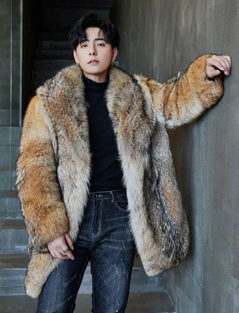 

Мужская куртка-кардиган из искусственного меха с длинным рукавом, толстые теплые шубы, верхняя одежда, уличная свободная куртка с отложным воротником и карманами, осень