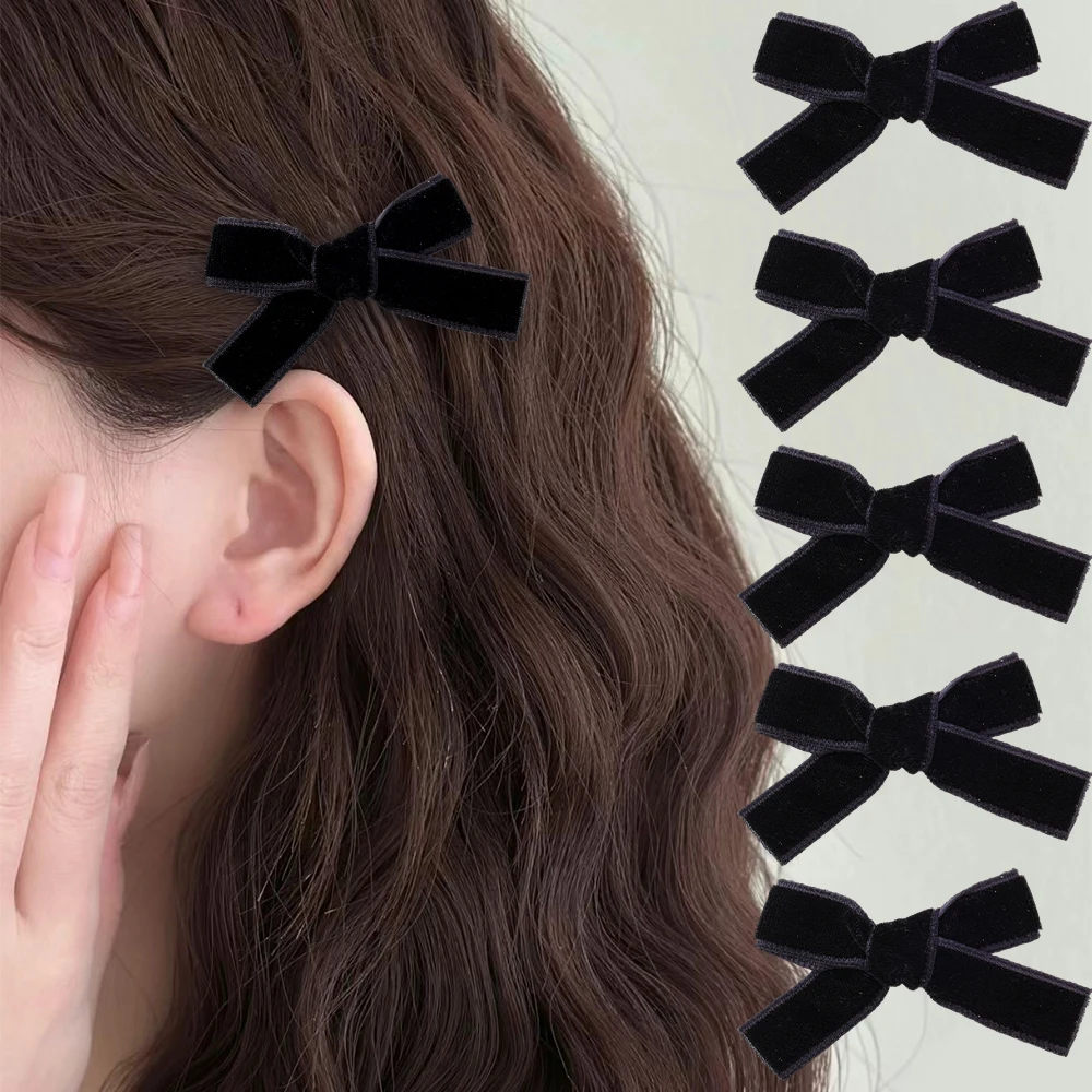 French Retro Black Velvet Bowknot Ribbon Hair Clip Girl Small Hairpin Bobby Pin Girls Bow Barrettes Sweet Headwear Accessories