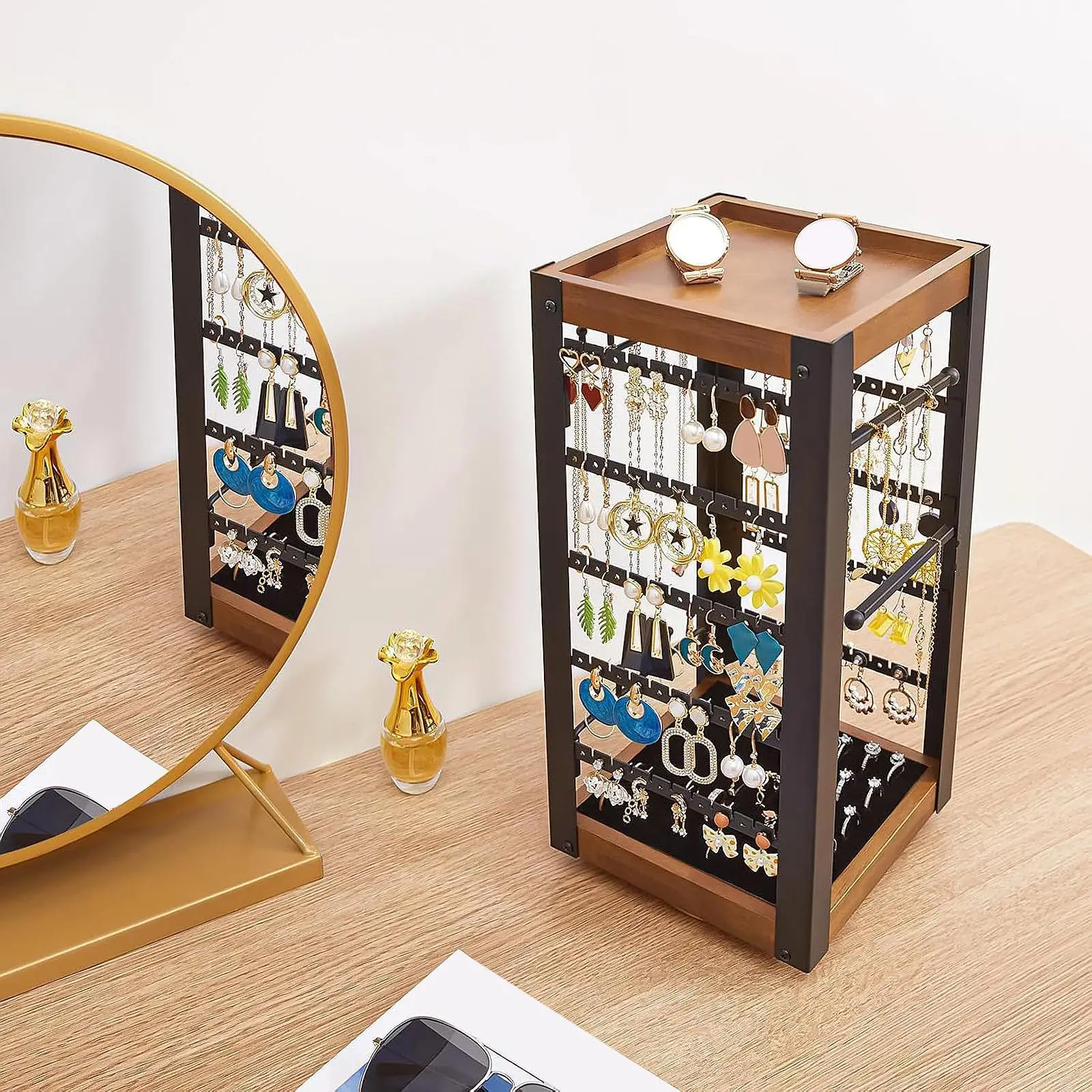 Rotating Jewelry Stand Necklace Ring Storage Rack Multipurpose Necklace Holder