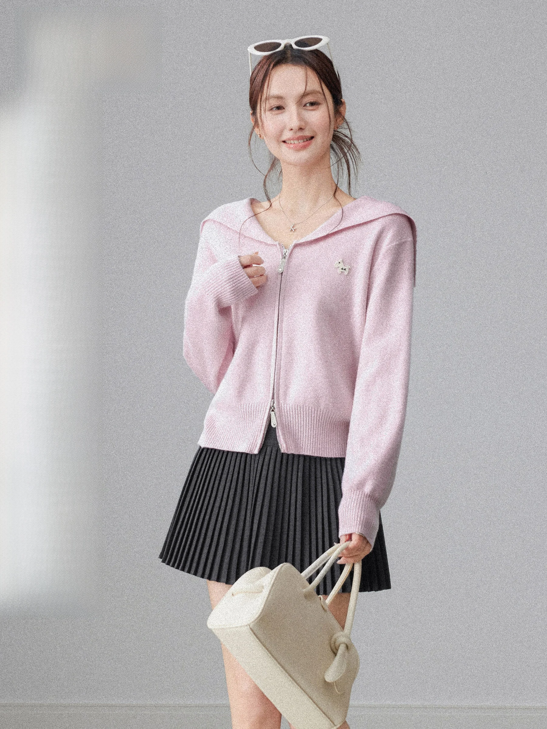 

Pink Navy Collar Knitted Outerwear Women's Spring 2026 New Gentle Sweet Korean Sle Cardigan Casual Sle Regular Fit Medium...