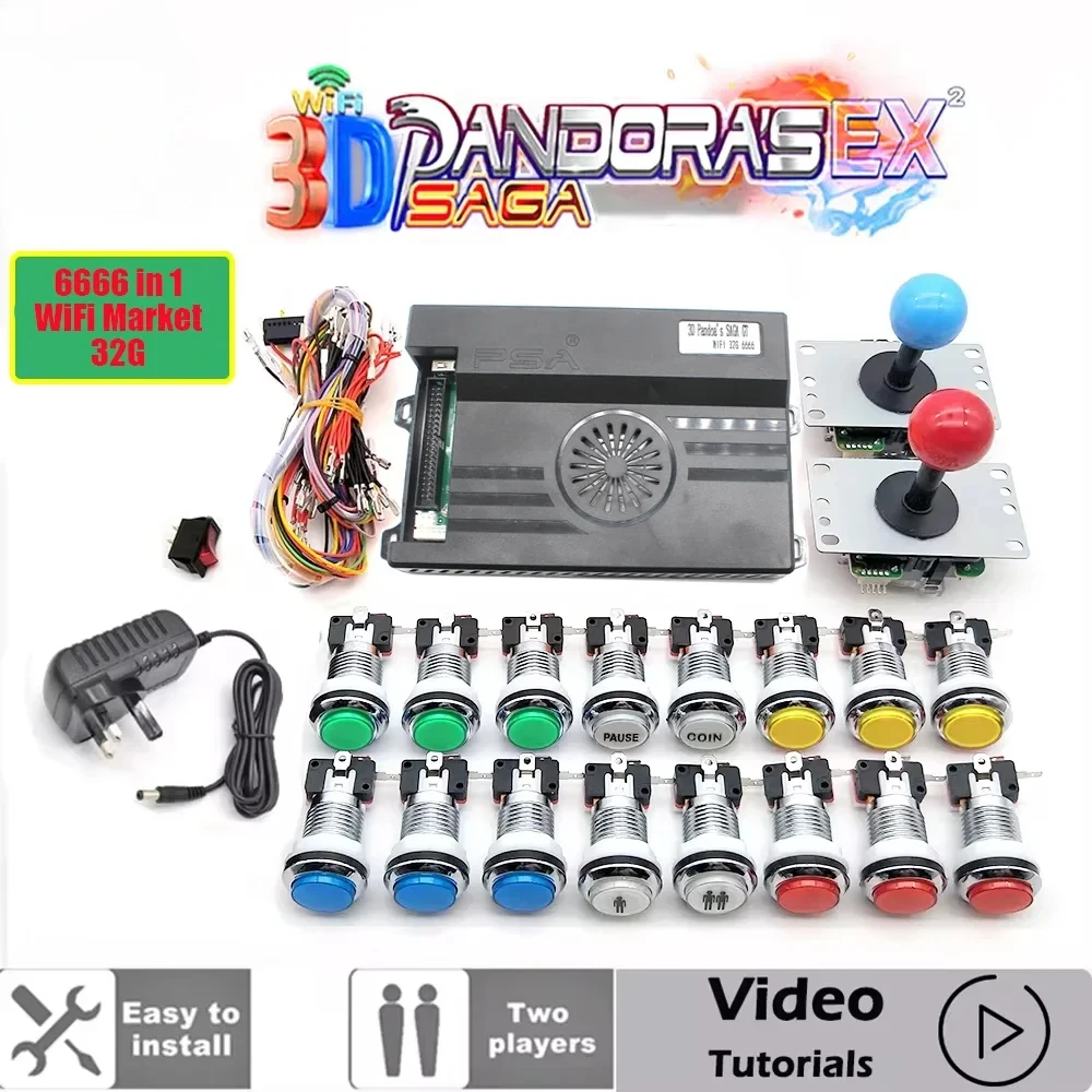 La guía definitiva de Pandora Box 18s: ¡Descubre todo sobre esta increíble consola retro! 9 Máquina de Juegos Arcade 6666 en 1 Pandora Box Saga EX 3D con Joystick SANWA de 12V 28MM, Botón Pulsador LED Plateado Cromado para Gabinete de Juegos en Casa