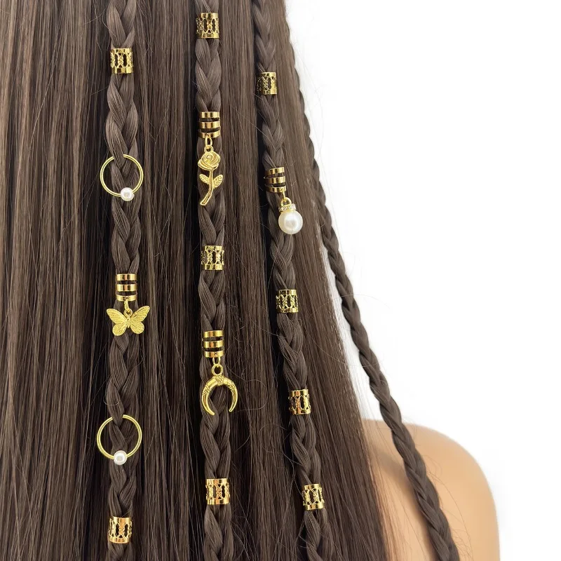 

Premium 26Pcs Pearl Moon Rose Butterfly Dreadlock Braid Hoops Metal Alloy Hollow Design for Daily Festival Non Slip Lightweight