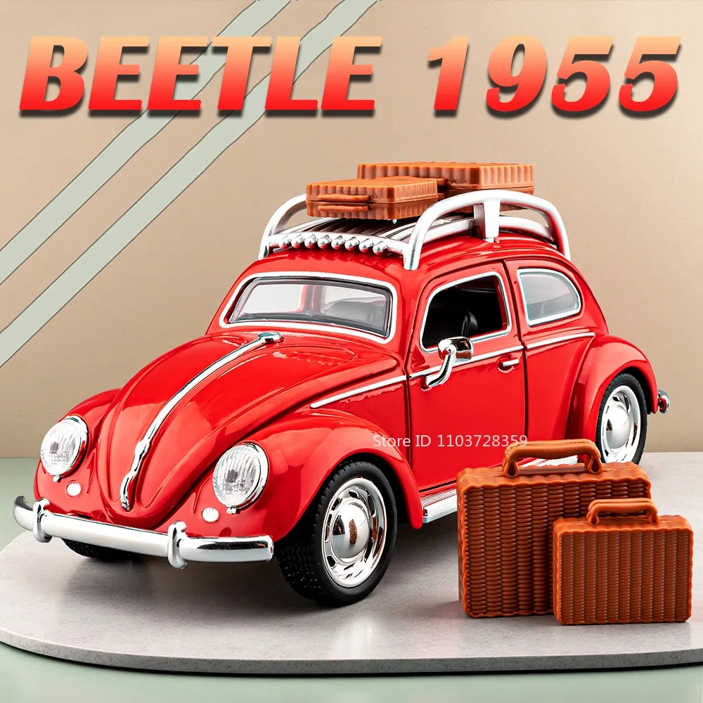 1:32 BEETLE 1955 Santana miniatuur speelgoedautomodellen legering gegoten voertuigen geluid licht trek deuren terug geopend voor kinderen geschenken