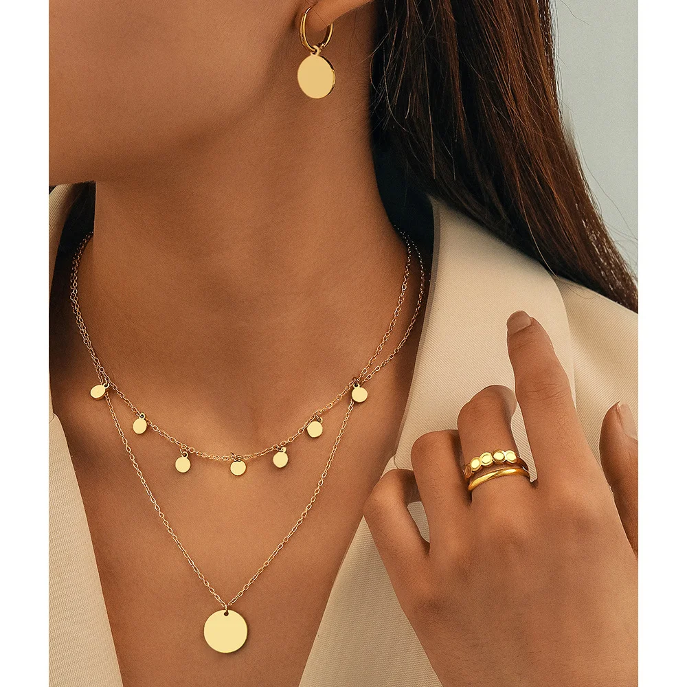 

Boho round ring, earrings and necklace set, waterproof and colorfast, women's jewelry, wedding party favors