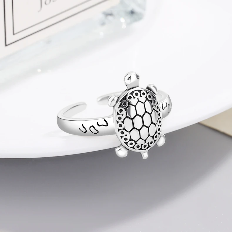 Sole Memory Vintage Cute Mini Turtle 925 Sterling Silver Resizable Opening Ring For Women Jewelry RI1277