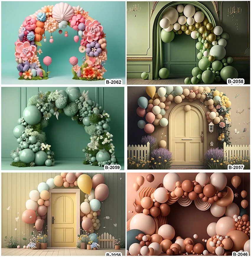 3D Flowers Balloons Arched Shape Backdrops Wedding Party Interior Wall Cake Smash Plant Birthday Baby Portrait Backgrounds Props