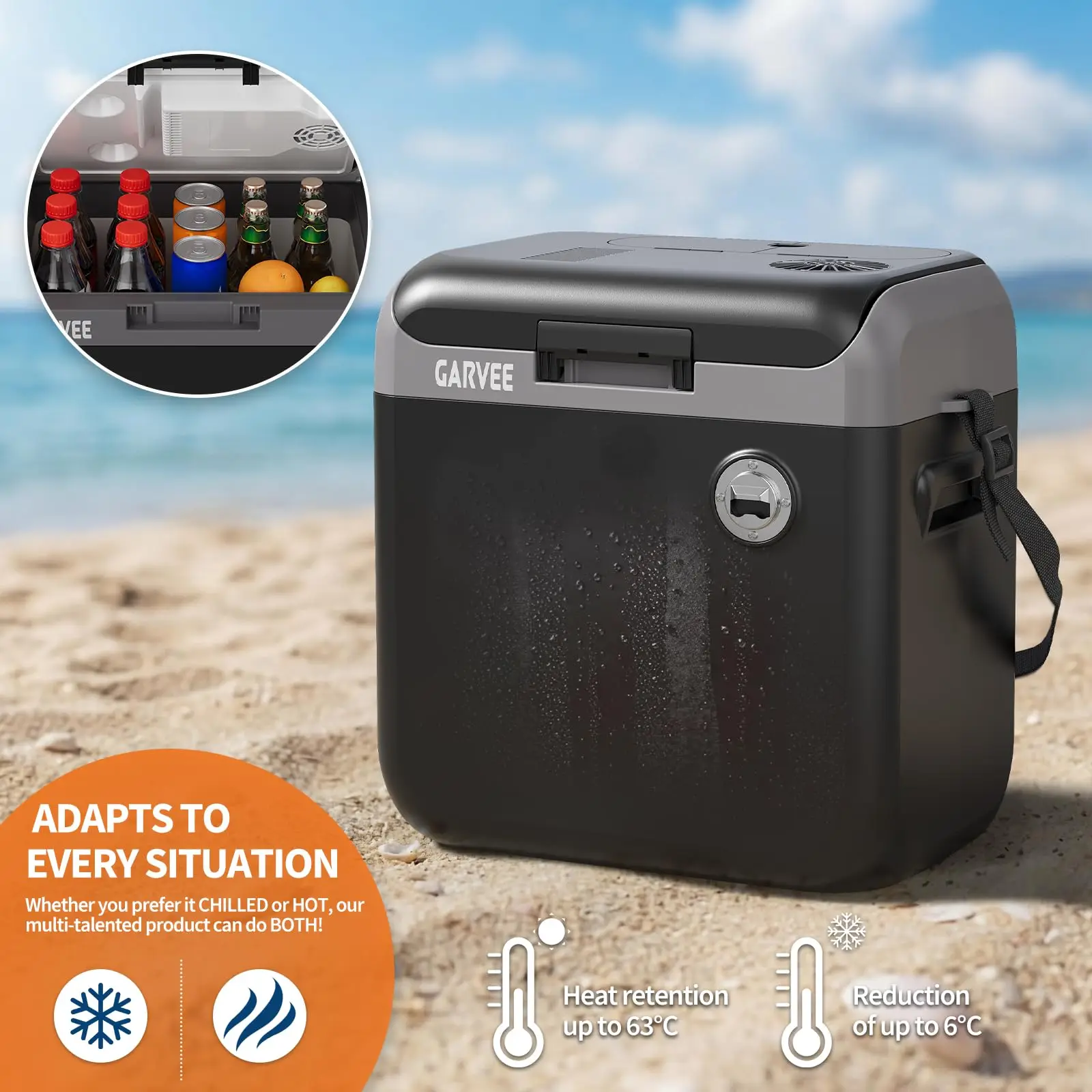 Electric Cooler & Warmer with Handle 30 L Portable Thermoelectric Fridge for Vehicles & Trucks 110V AC Home Power Cord & 12V Car Adapter for Camping, Travel & Picnics