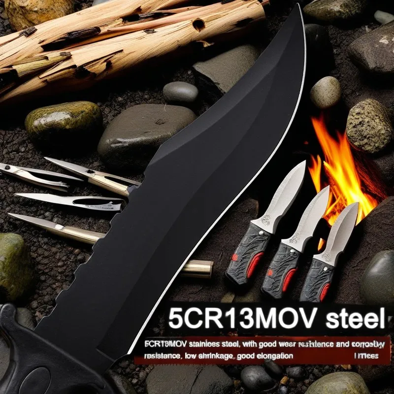 Outdoor utility knife Camping knife Hunting knife Fixed blade Straight knife fixed blade tactical knife Bowie knife scabbard ful