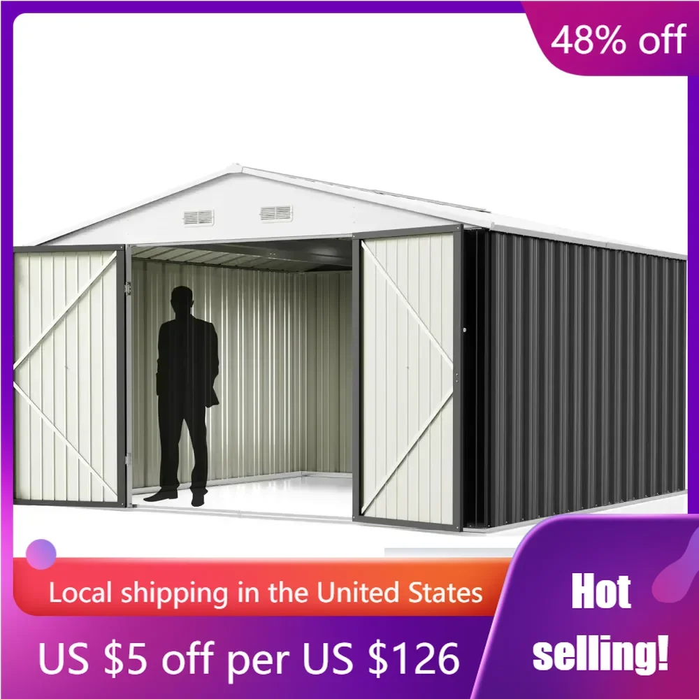 

10FT x 10FT,Steel Utility Tool Shed Storage House with Door & Lock,Metal Sheds Outdoor Storage for Garden Patio Lawn (10' x 10')