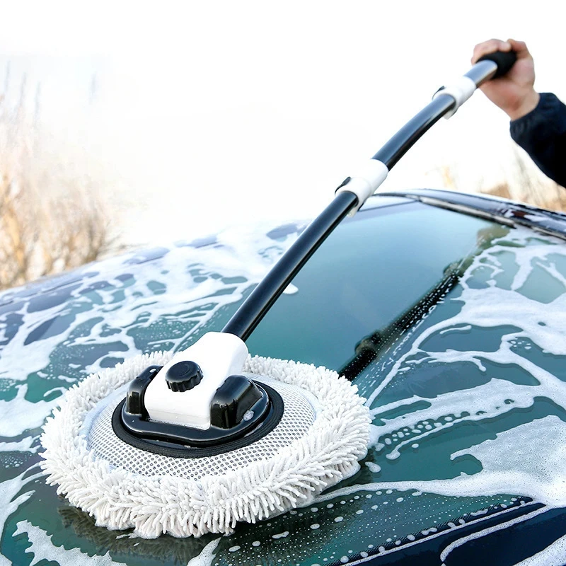 Car Wash Brush Car Cleaning Brush Telescoping Long Handle Mop Soft Hair Chenille Broom Universal Window Wash Auto Accessories