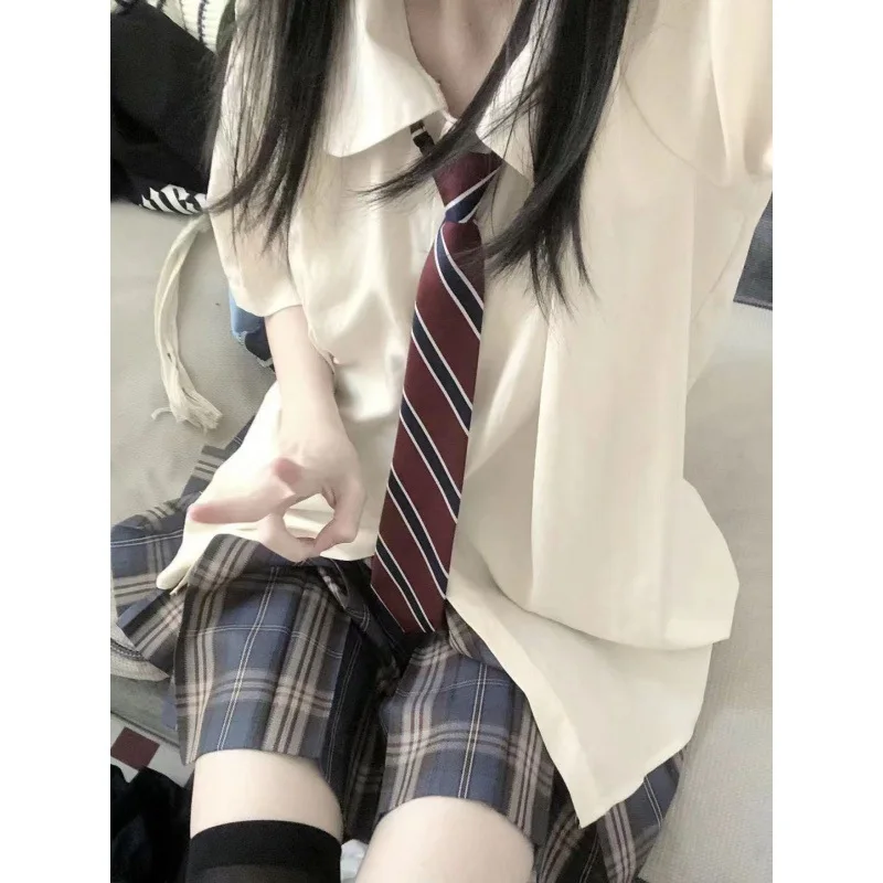 

Japanese College Style JK Uniform Shirt Women's Summer Sweet Cute Loose Short-Sleeved Shirt with Plaid Skirt Suit