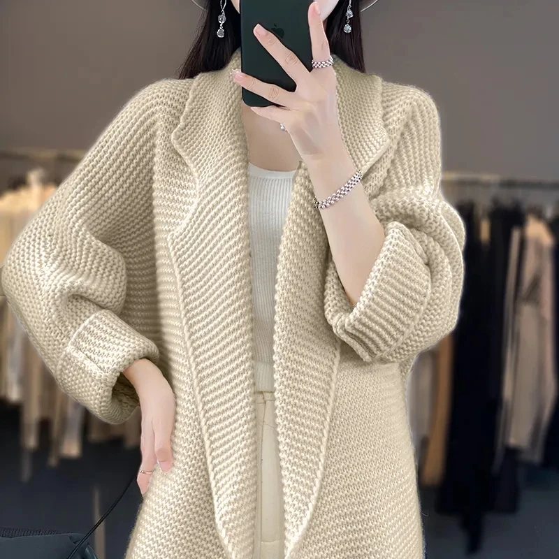 Women\'s Long Cardigan Sweater Autumn Winter New Thick Korean Loose Knit Sweater Coat Lazy Wind Female Knit Cardigans Jacket Y793